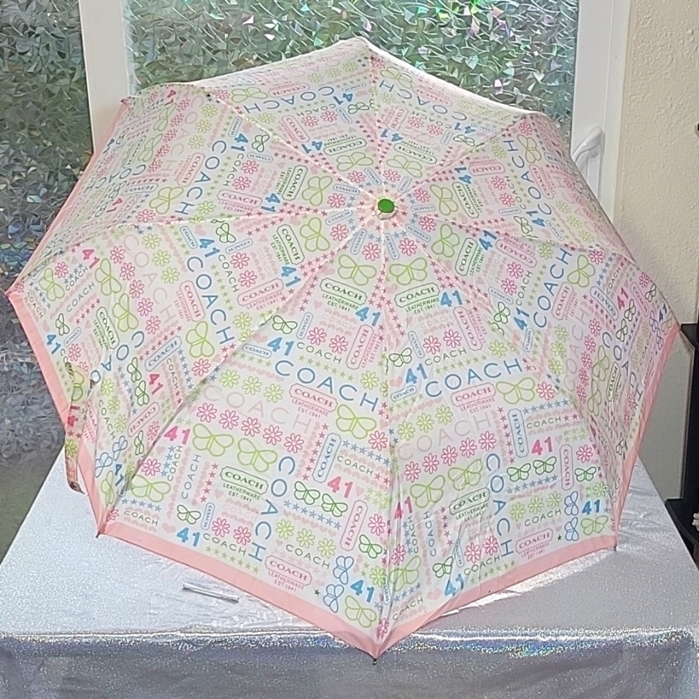 Coach Y2K Vintage White Pastel Rainbow Monogram Umbrella